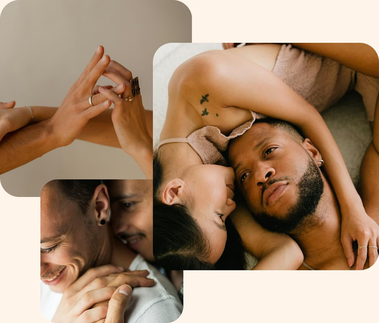 Couples expressing intimacy and connection